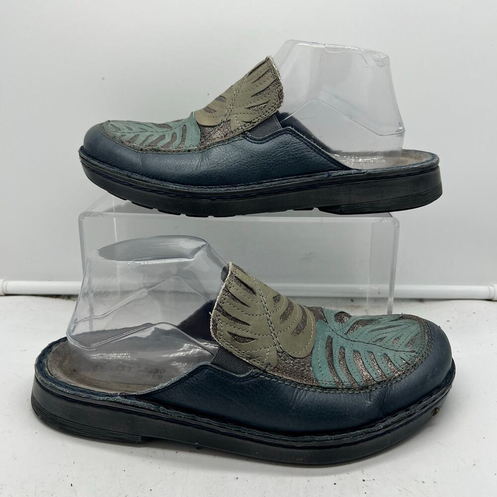 Naot Zafra Shoes Womens 40 US 9 Leather Slip On Mules Clogs Palm Leaf